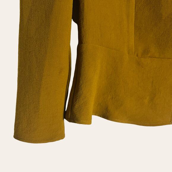 Amour Vert Nadja Mustard Yellow Square Neck Button Front Cropped Peplum Top M - Picture 5 of 13